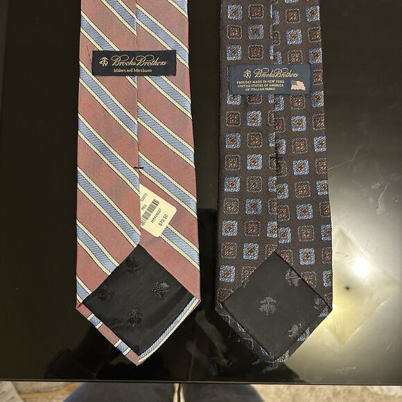 Brooks Brothers Tie Bundle 100% Silk Red Blue Brown Square Geometric - Picture 3 of 6